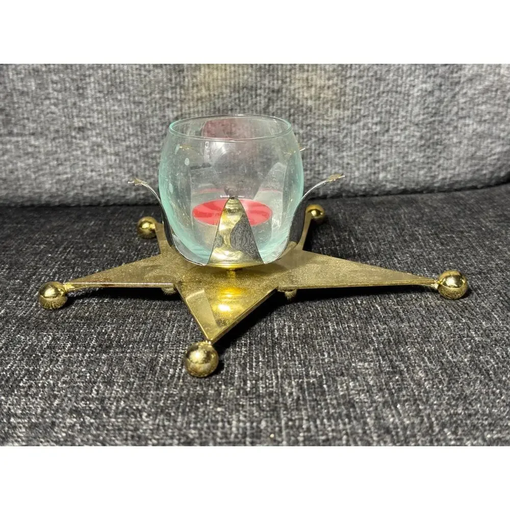 Vintage Dept. 56 Silver & Gold Tone Star Candle Holder With Votive Cup